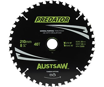 AUSTSAW TIMBER BLADE 210MM X 25/16 BORE X 40 T THIN KERF 
